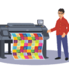 Digital Printer with associate standing next to it - graphic - bandana bandanna